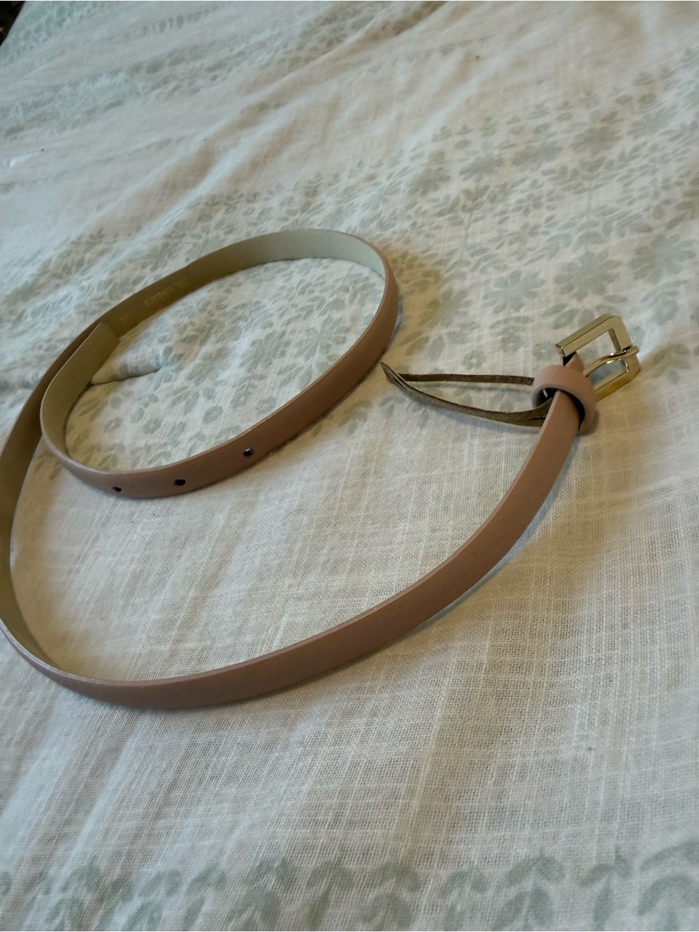 Max Mara Nude Tan Leather Belt with Gold Buckle